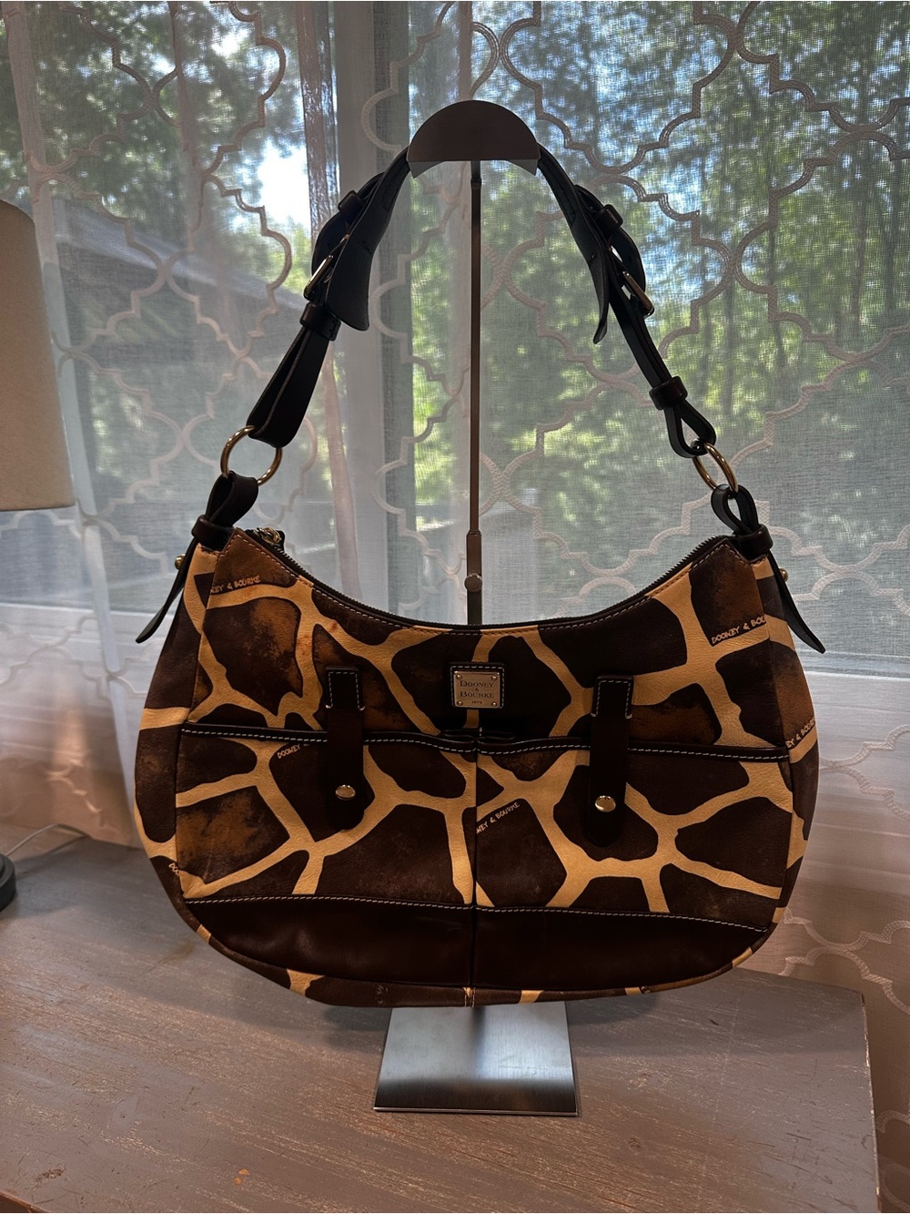 Dooney & Bourke Vintage Safari Giraffe Print Leather Hobo Shoulder Bag